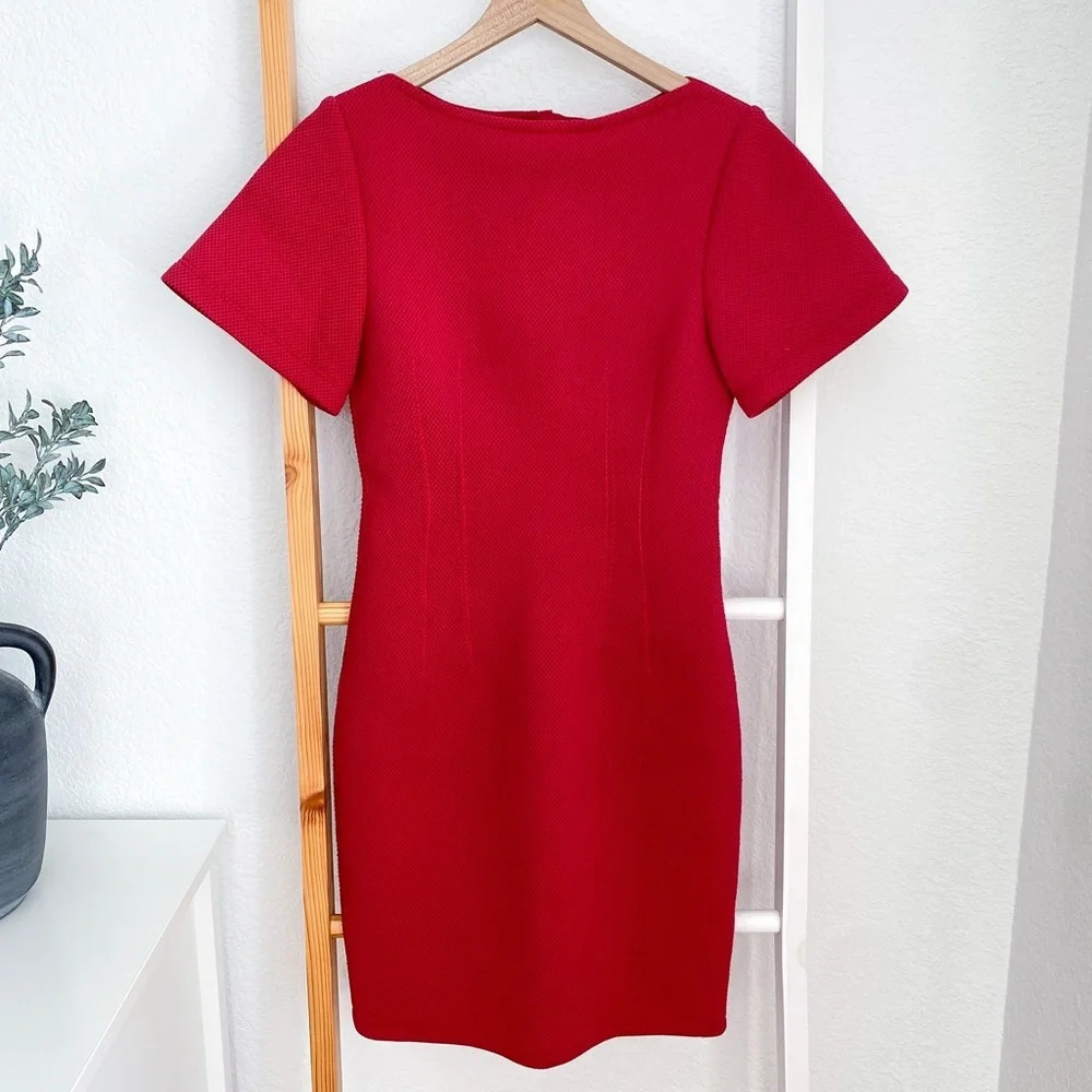 Lanvin Short Sleeve Mini Dress Red Scuba Textured Boatneck